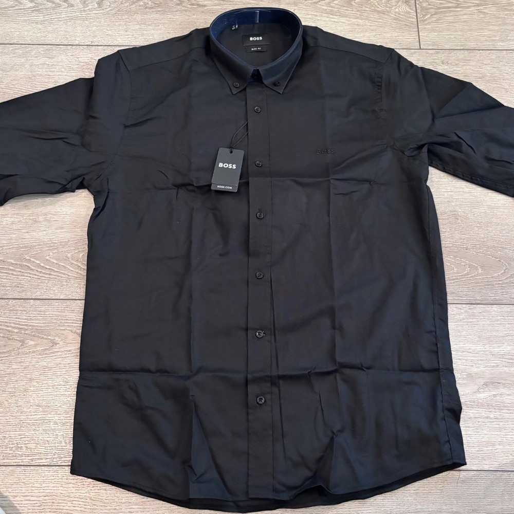 Hugo Boss Dress Shirt Mens XL Black Slim‎ Fit Button Down Long Sleeve Cotton NWT